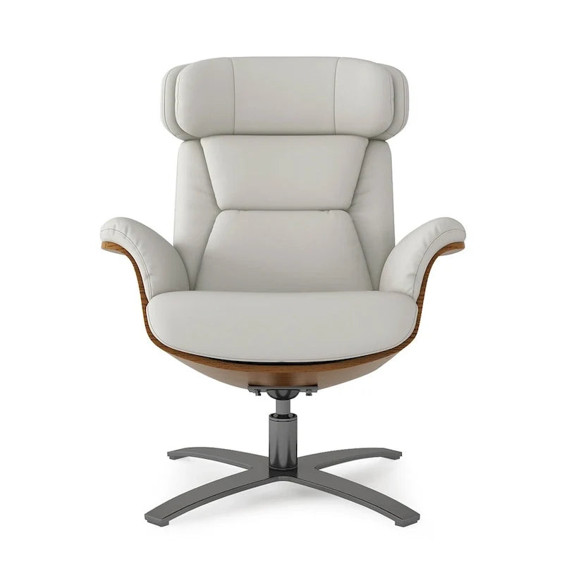 31.5 Curved Wood Genuine Leather Recliner Lounge Chair
