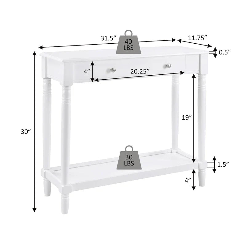 Tavolino da ingresso stile country francese con 1 cassetto e ripiano