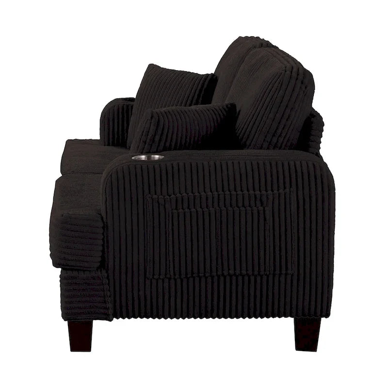 61 Contemporary Corduroy Loveseat Sofa with 2 Pillows and Cup Holder