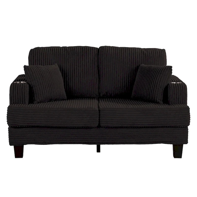 61 Contemporary Corduroy Loveseat Sofa with 2 Pillows and Cup Holder