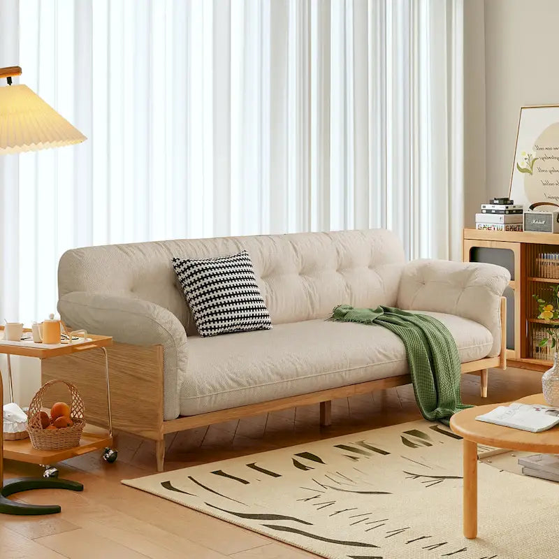 Modern 3-Seat Upholstered Cotton Linen Sofa,Beige