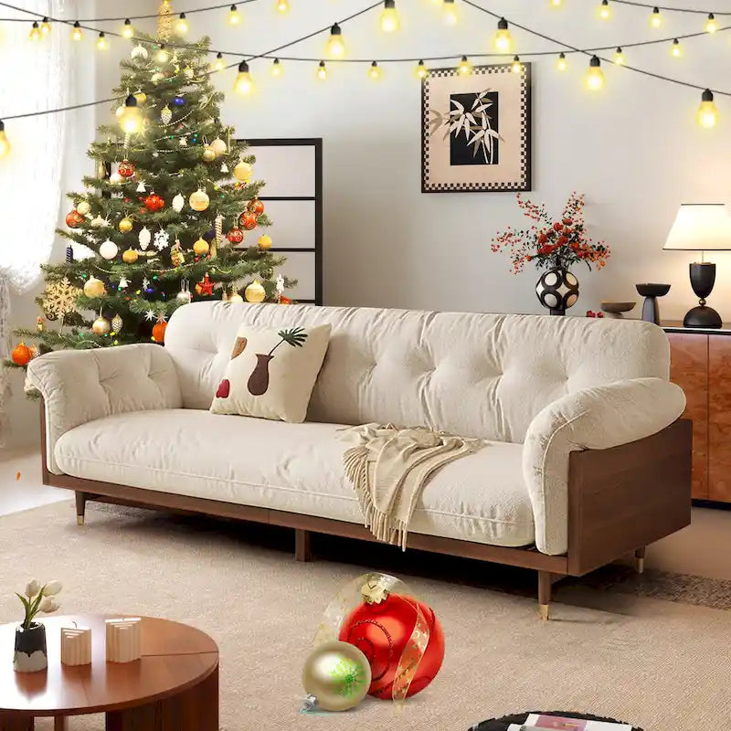 Modern 3-Seat Upholstered Cotton Linen Sofa,Beige