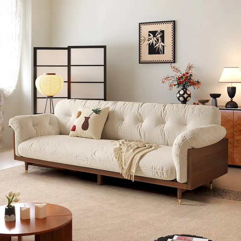Modern 3-Seat Upholstered Cotton Linen Sofa,Beige
