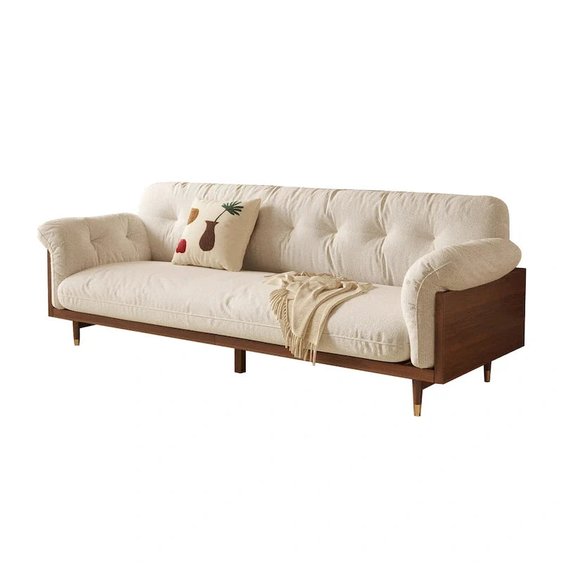 Modern 3-Seat Upholstered Cotton Linen Sofa,Beige