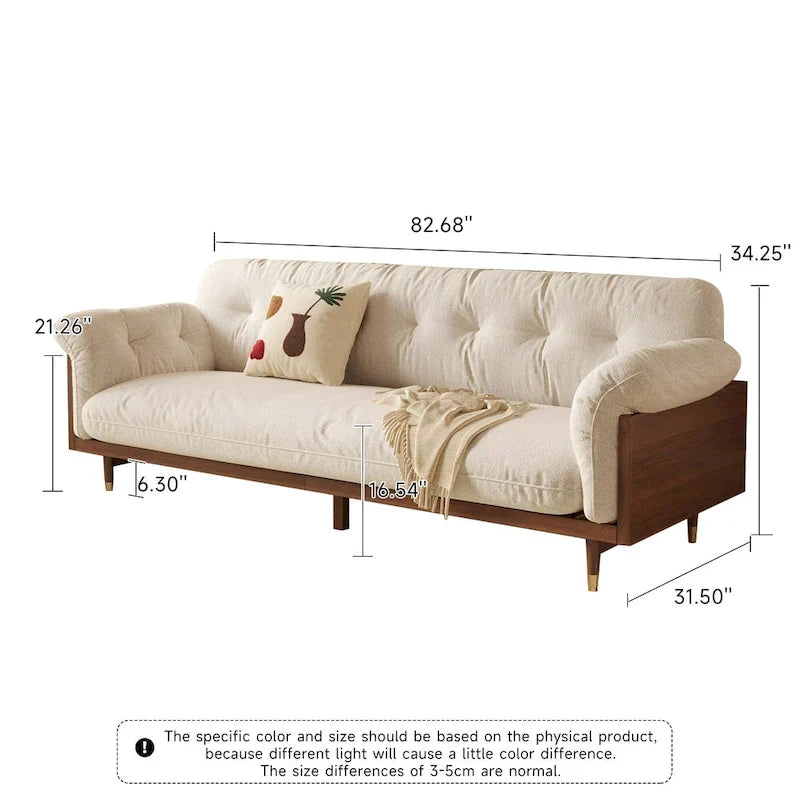 Modern 3-Seat Upholstered Cotton Linen Sofa,Beige