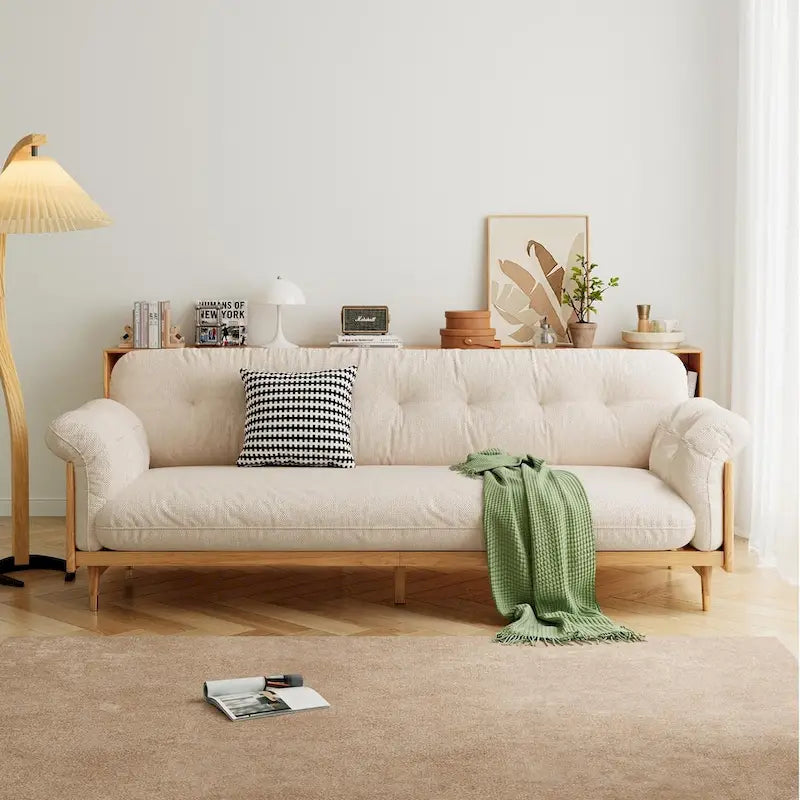 Modern 3-Seat Upholstered Cotton Linen Sofa,Beige