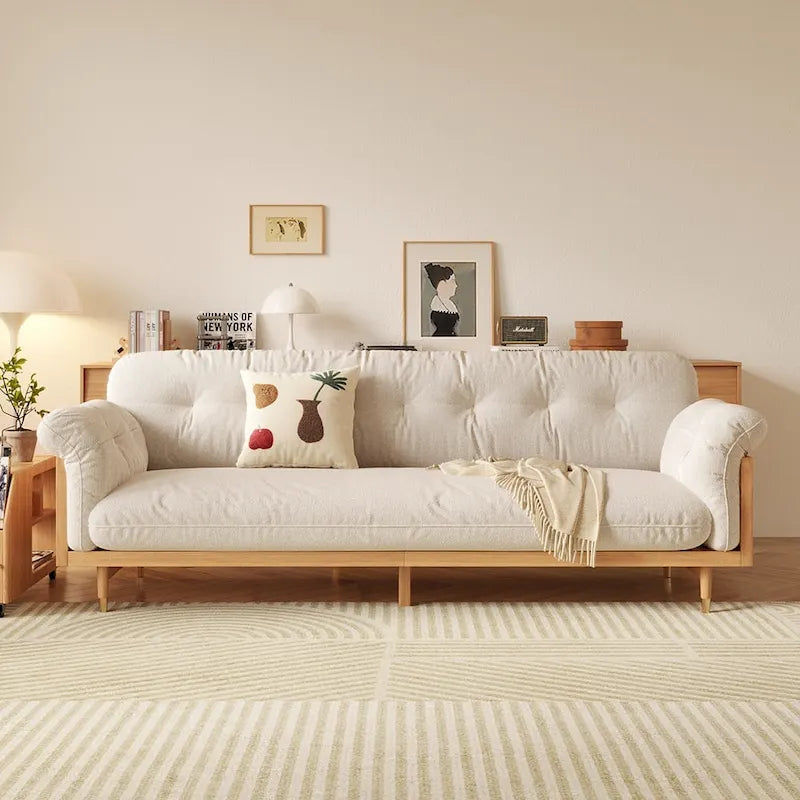 Modern 3-Seat Upholstered Cotton Linen Sofa,Beige