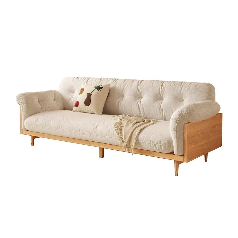 Modern 3-Seat Upholstered Cotton Linen Sofa,Beige