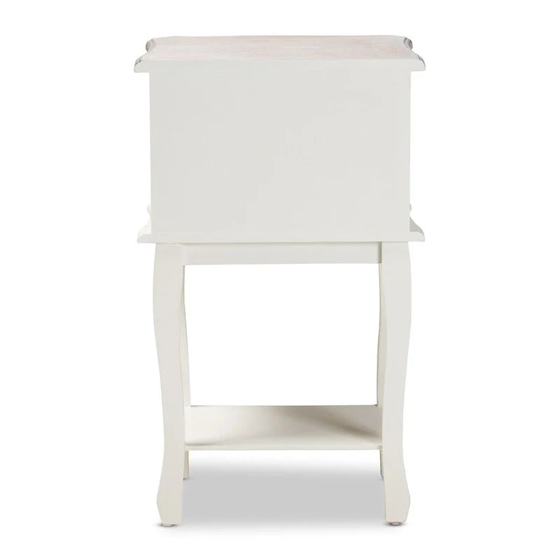 French Country Cottage Two-Tone White and Oak Finished 2-Drawer Wood End Table