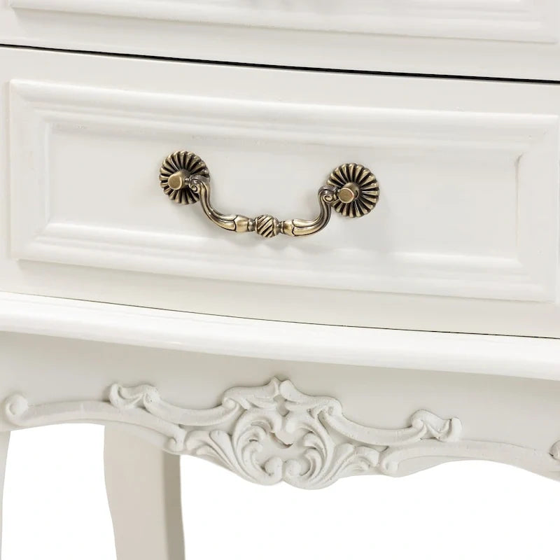 French Country Cottage Two-Tone White and Oak Finished 2-Drawer Wood End Table
