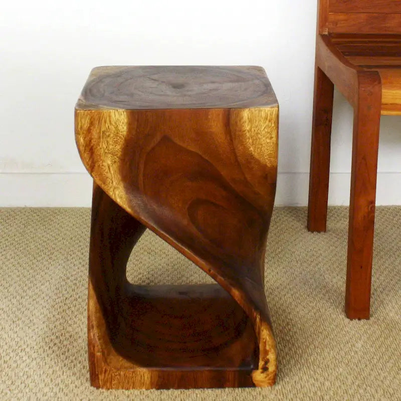 Sgabello in legno massello ritorto, 12 x 12 x 18 pollici, finitura a olio color noce - 12 x 12 x 18