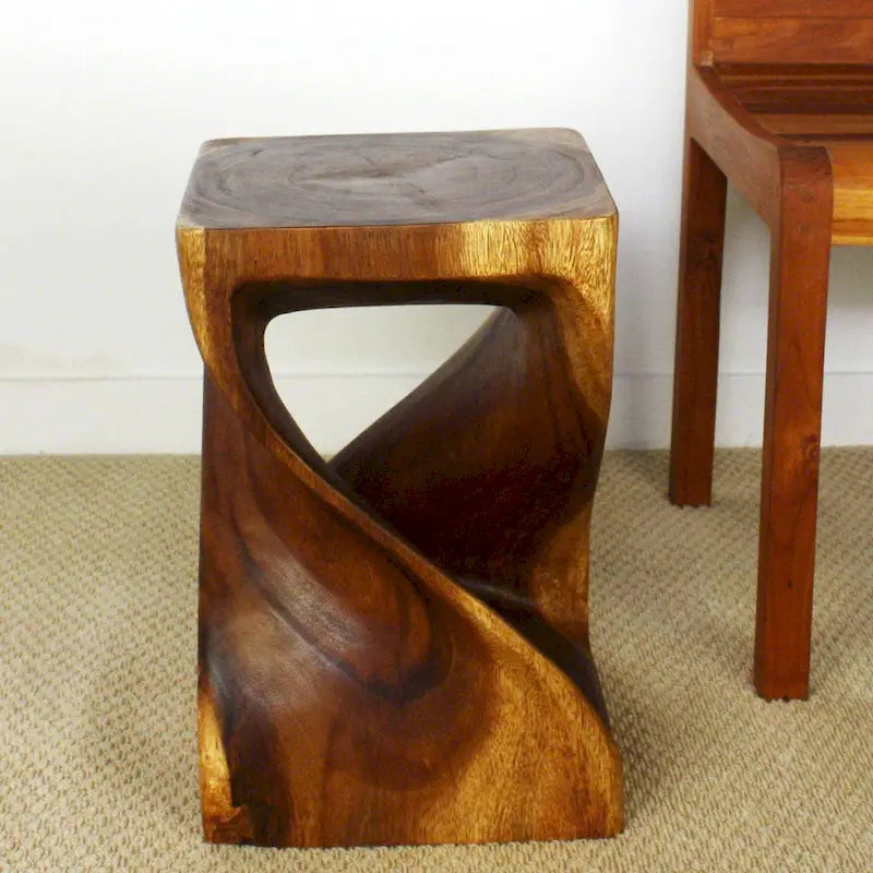 Sgabello in legno massello ritorto, 12 x 12 x 18 pollici, finitura a olio color noce - 12 x 12 x 18
