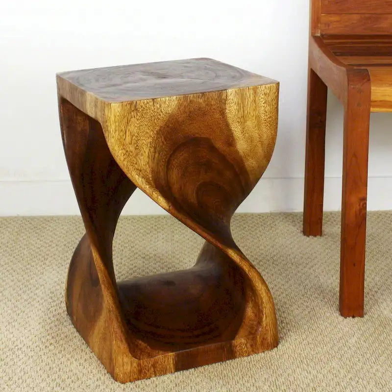 Sgabello in legno massello ritorto, 12 x 12 x 18 pollici, finitura a olio color noce - 12 x 12 x 18