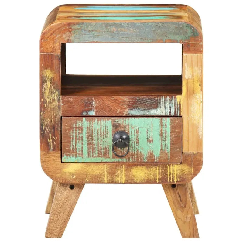 Cabinet Nightstand Side End Table with Solid Wood Legs for Bedroom - 11.8 x 11.8 x 16.1