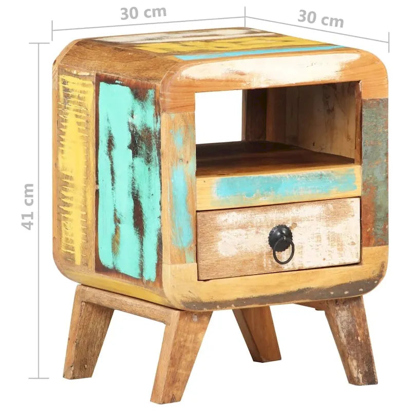 Cabinet Nightstand Side End Table with Solid Wood Legs for Bedroom - 11.8 x 11.8 x 16.1