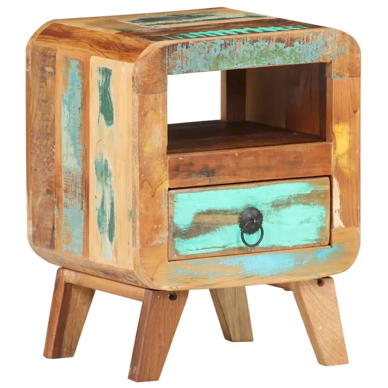 Cabinet Nightstand Side End Table with Solid Wood Legs for Bedroom - 11.8 x 11.8 x 16.1
