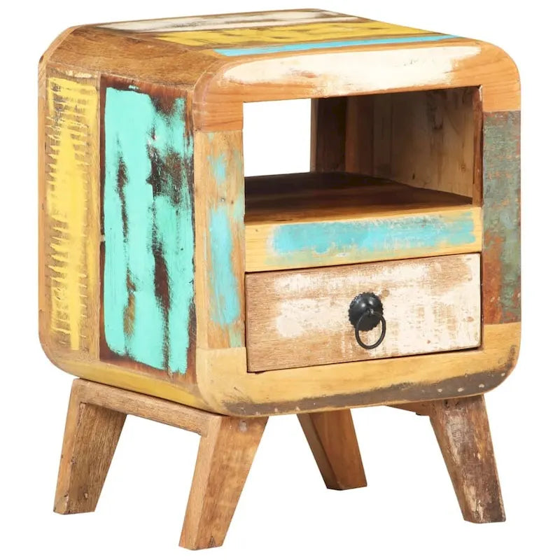 Cabinet Nightstand Side End Table with Solid Wood Legs for Bedroom - 11.8 x 11.8 x 16.1