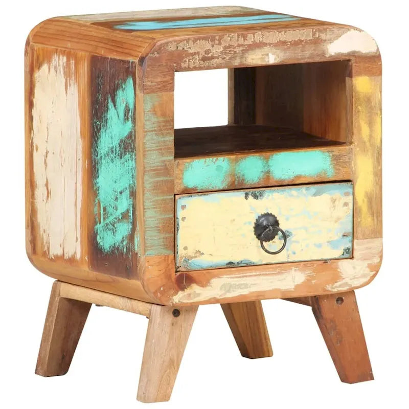 Cabinet Nightstand Side End Table with Solid Wood Legs for Bedroom - 11.8 x 11.8 x 16.1