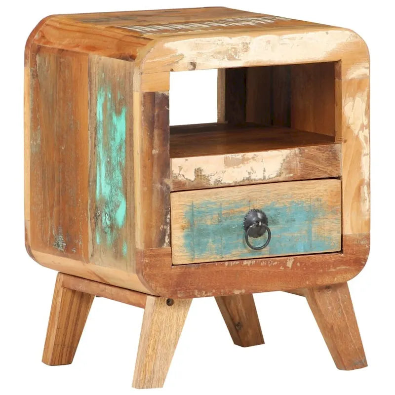 Cabinet Nightstand Side End Table with Solid Wood Legs for Bedroom - 11.8 x 11.8 x 16.1