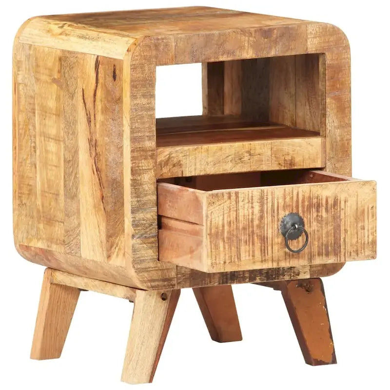 Cabinet Nightstand Side End Table with Solid Wood Legs for Bedroom - 11.8 x 11.8 x 16.1