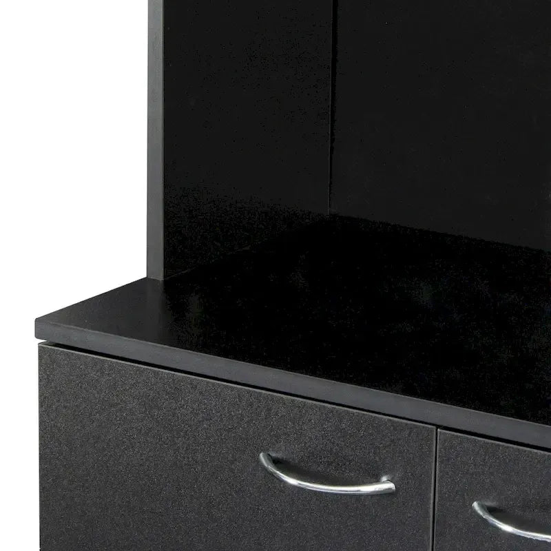 Armadio alto rustico in stile fattoria, guardaroba con ripiani, vano a giorno e cassetto, mobile contenitore indipendente