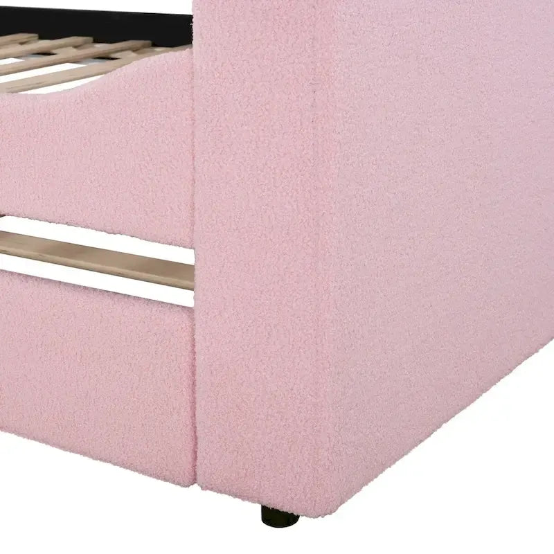 Twin Size Teddy Fleece Daybed with Storage Armrests and Trundle