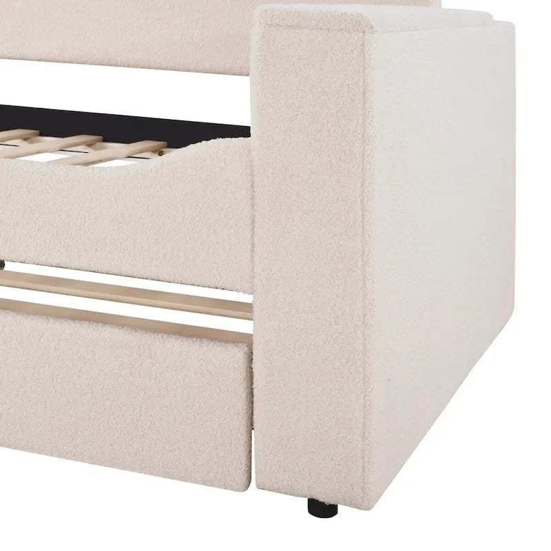 Twin Size Teddy Fleece Daybed with Storage Armrests and Trundle