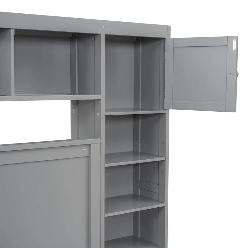 Queen Size Wooden Bed With All-in-One Cabinet