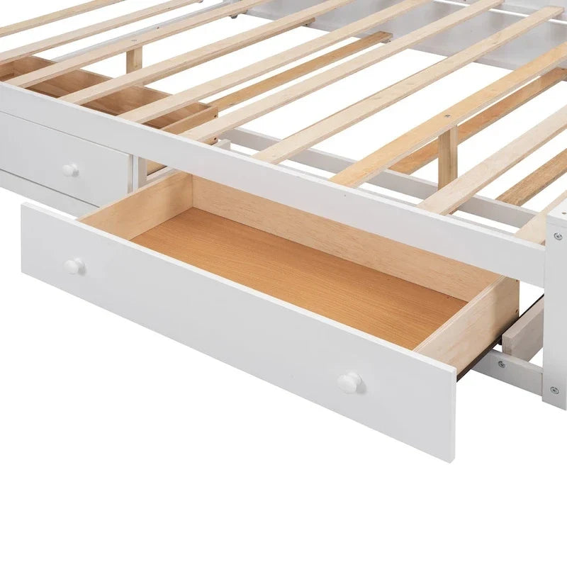 Queen Size Wooden Bed With All-in-One Cabinet