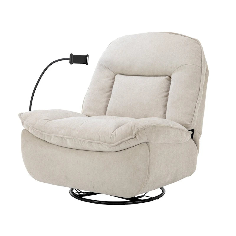 Bronzing fabric swivel recliner with mobile phone bracket