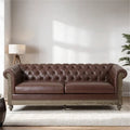 Retro sofa 3-osobowa z obiciem PU, drewnianą ramą i nogami