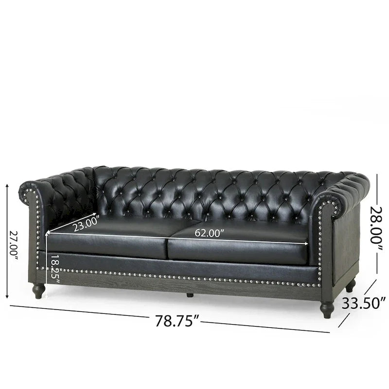 Retro sofa 3-osobowa z obiciem PU, drewnianą ramą i nogami