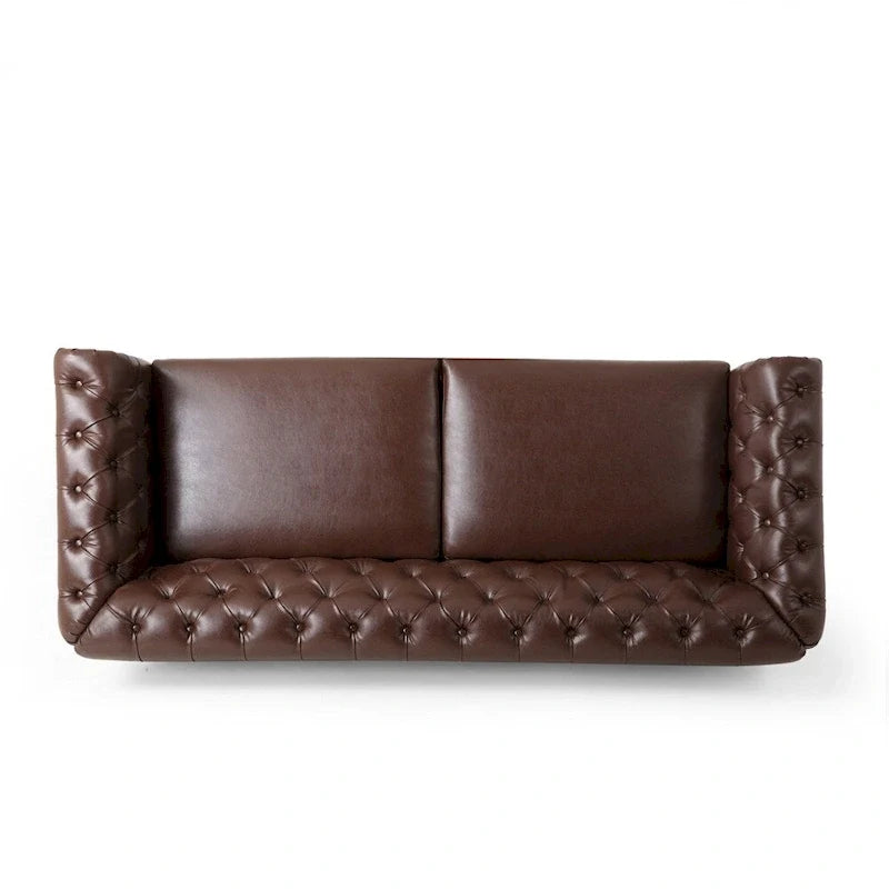 Retro sofa 3-osobowa z obiciem PU, drewnianą ramą i nogami
