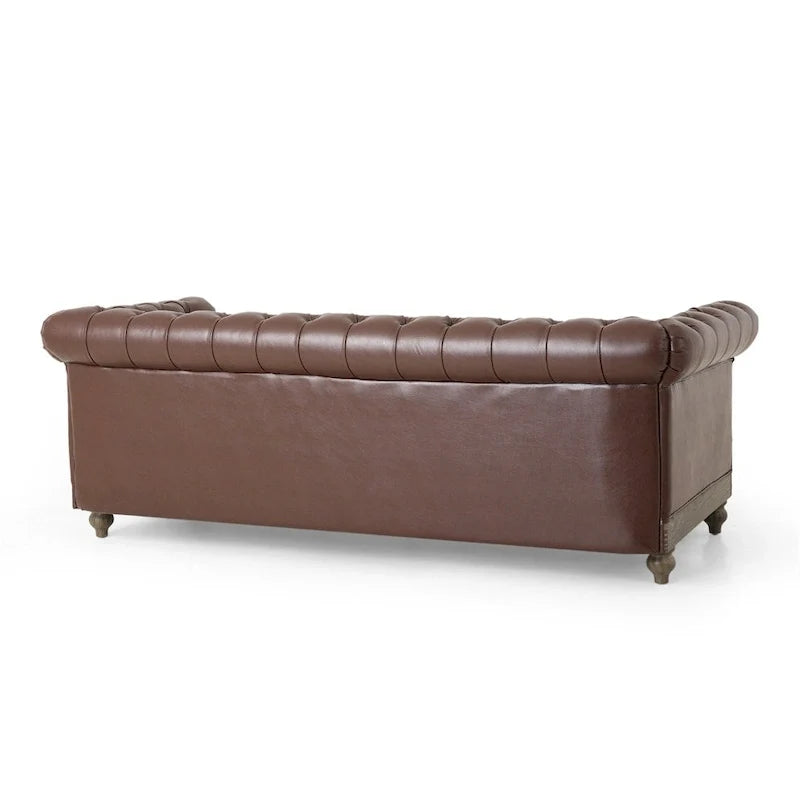 Retro sofa 3-osobowa z obiciem PU, drewnianą ramą i nogami