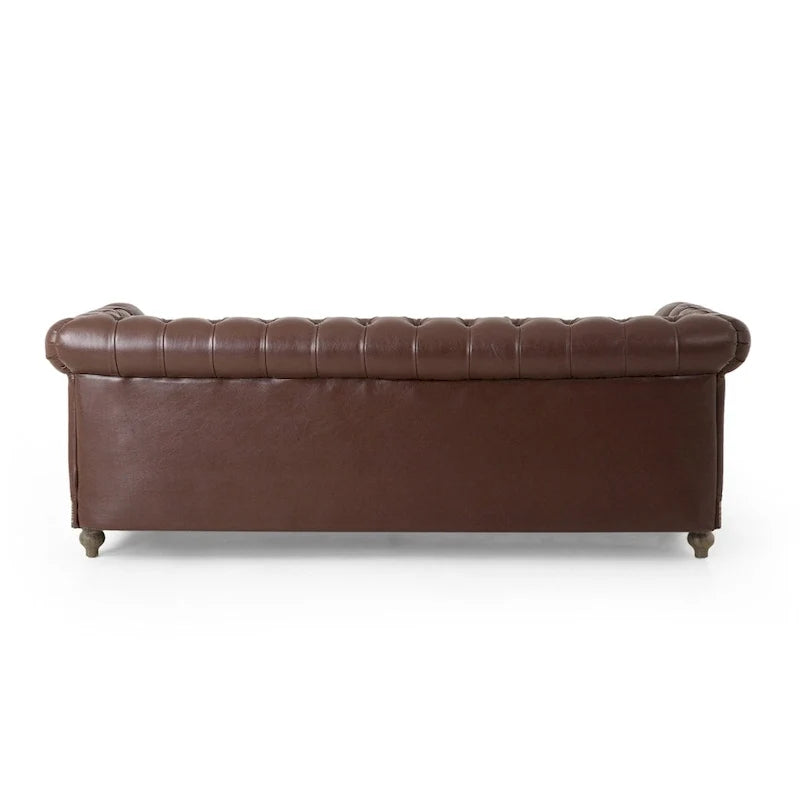 Retro sofa 3-osobowa z obiciem PU, drewnianą ramą i nogami