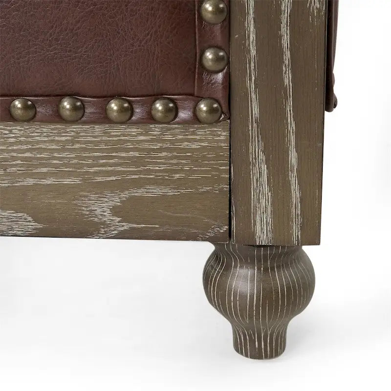 Retro sofa 3-osobowa z obiciem PU, drewnianą ramą i nogami