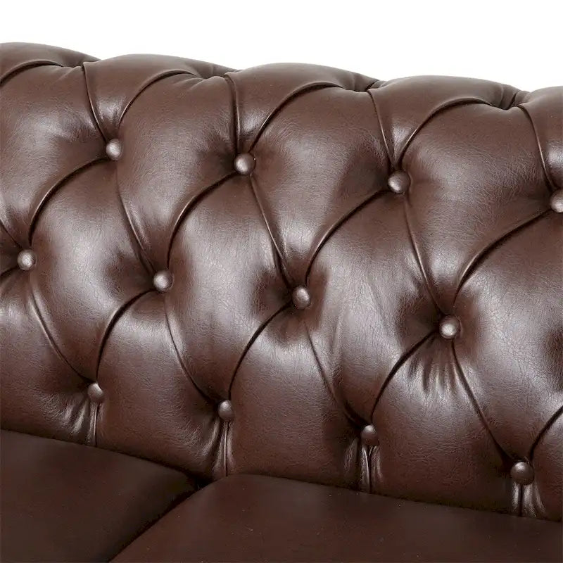 Retro sofa 3-osobowa z obiciem PU, drewnianą ramą i nogami