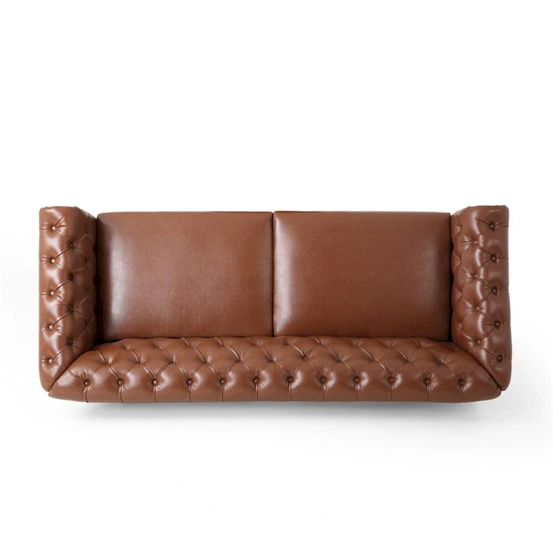 Retro sofa 3-osobowa z obiciem PU, drewnianą ramą i nogami