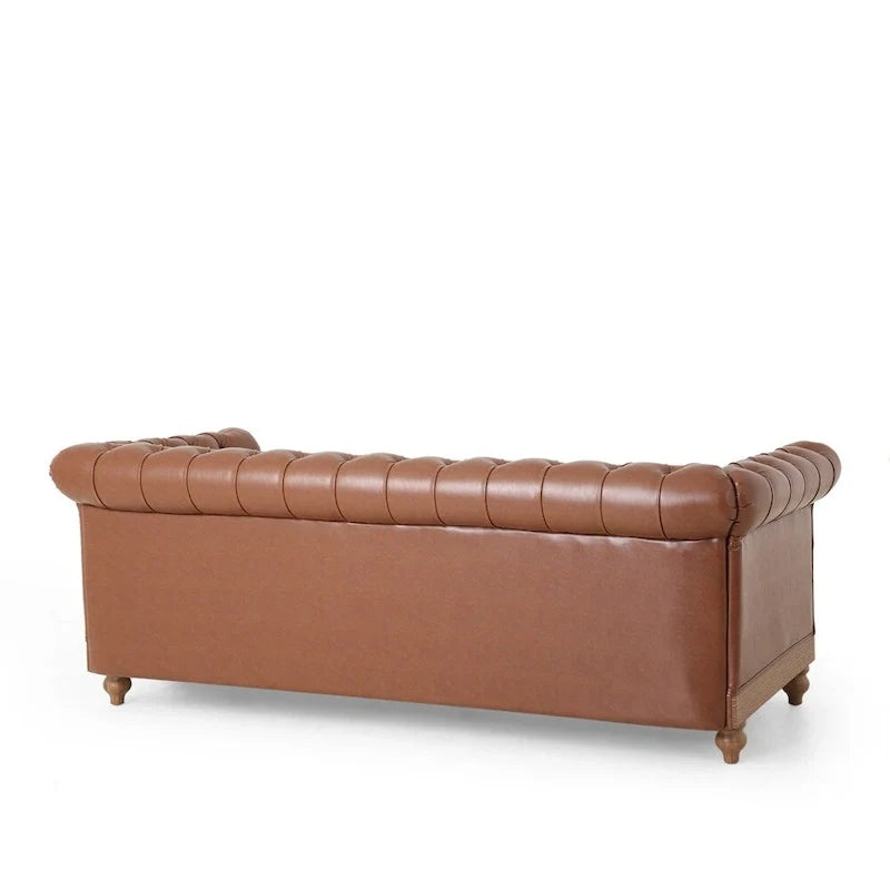 Retro sofa 3-osobowa z obiciem PU, drewnianą ramą i nogami