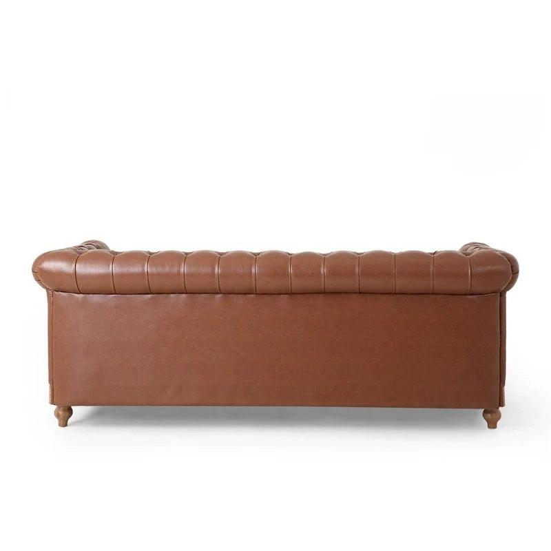 Retro sofa 3-osobowa z obiciem PU, drewnianą ramą i nogami