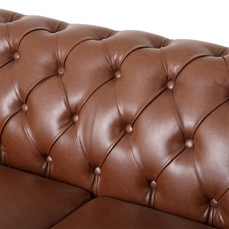 Retro sofa 3-osobowa z obiciem PU, drewnianą ramą i nogami