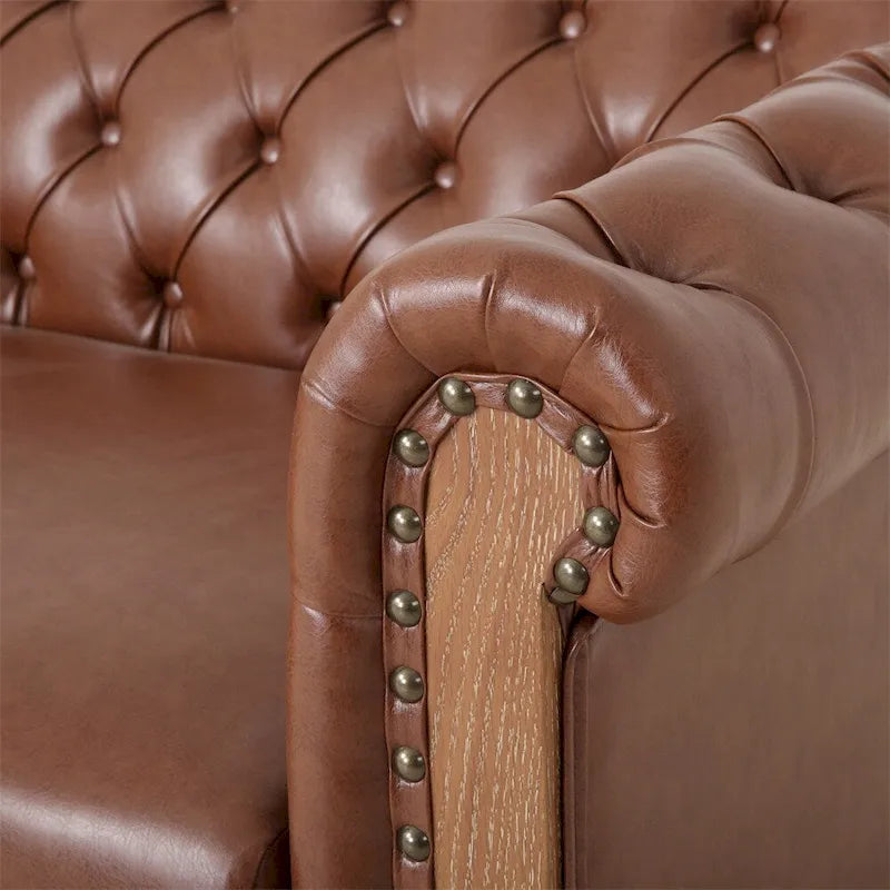 Retro sofa 3-osobowa z obiciem PU, drewnianą ramą i nogami