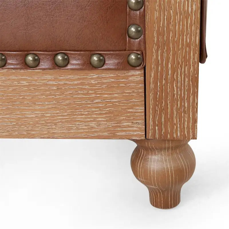 Retro sofa 3-osobowa z obiciem PU, drewnianą ramą i nogami