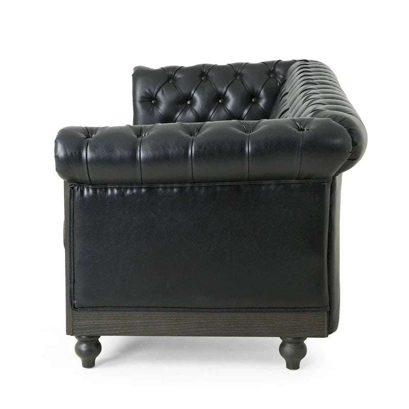 Retro sofa 3-osobowa z obiciem PU, drewnianą ramą i nogami