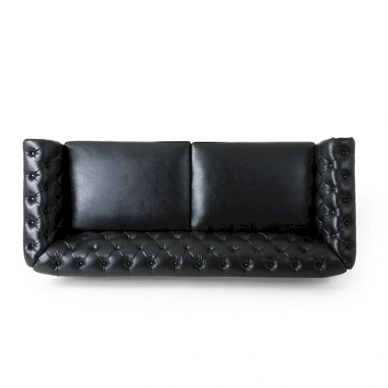 Retro sofa 3-osobowa z obiciem PU, drewnianą ramą i nogami