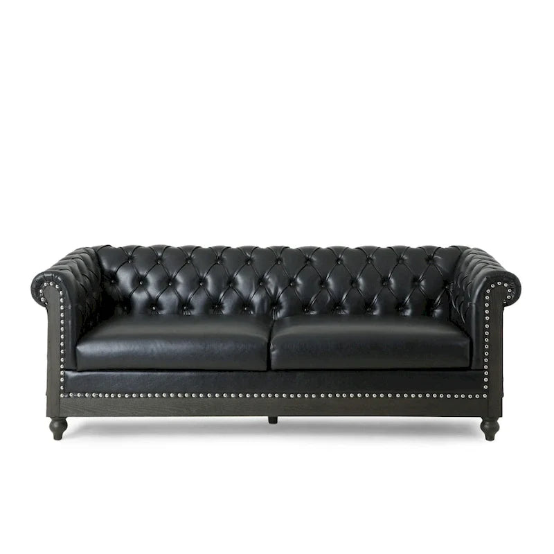 Retro sofa 3-osobowa z obiciem PU, drewnianą ramą i nogami