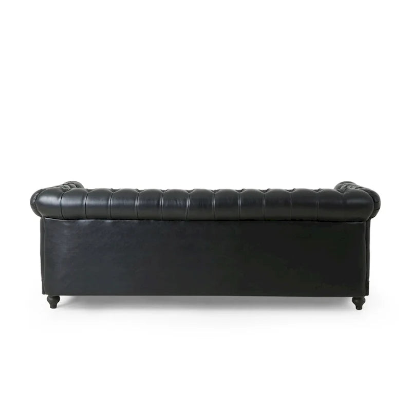 Retro sofa 3-osobowa z obiciem PU, drewnianą ramą i nogami