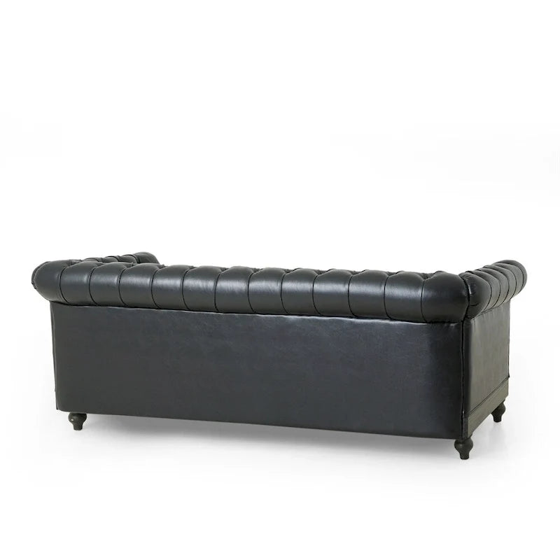 Retro sofa 3-osobowa z obiciem PU, drewnianą ramą i nogami