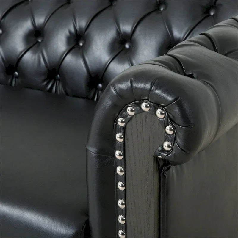 Retro sofa 3-osobowa z obiciem PU, drewnianą ramą i nogami