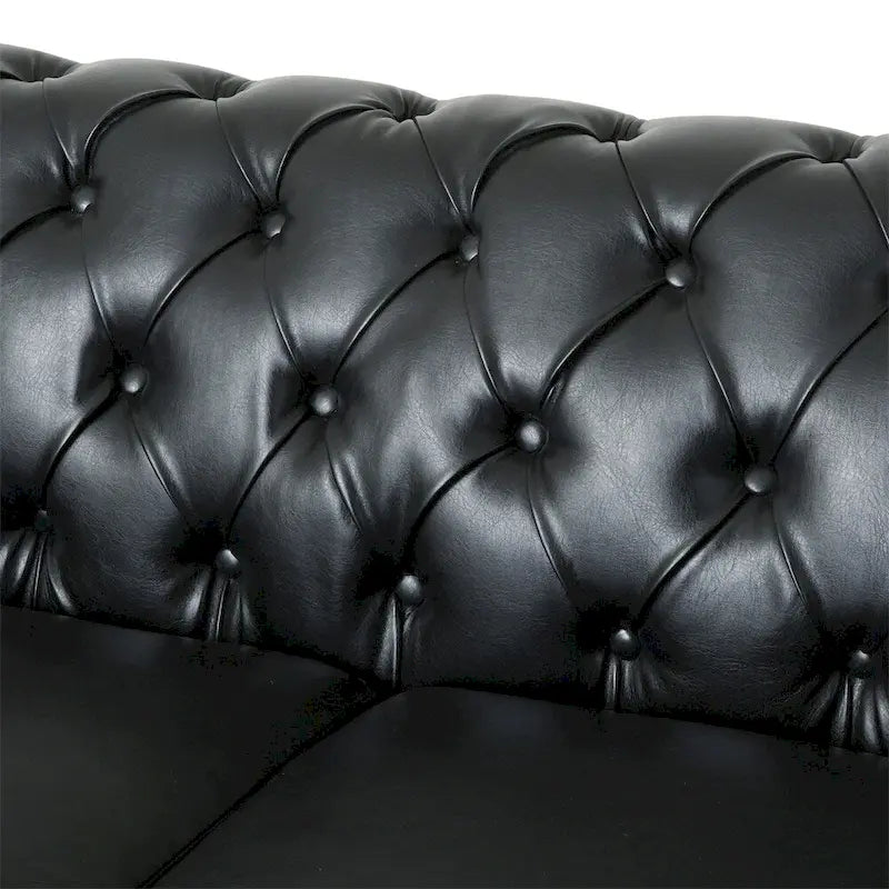 Retro sofa 3-osobowa z obiciem PU, drewnianą ramą i nogami